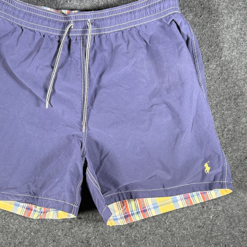 Polo Ralph Lauren Reversible Swim Trunks XL Plaid Navy Blue Cotton Shorts Mens - Picture 8 of 15